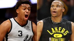 Keldon Johnson of Spurs (left) and Westbrook of Los Angeles Lakers