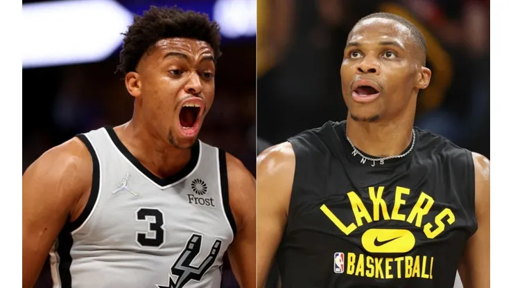 Keldon Johnson of Spurs (left) and Westbrook of Los Angeles Lakers