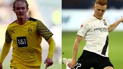 Julian Brandt of Dortmund (left) and Christian Gebauer of FC Ingolstadt