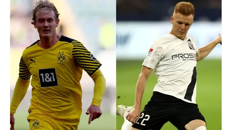 Julian Brandt of Dortmund (left) and Christian Gebauer of FC Ingolstadt