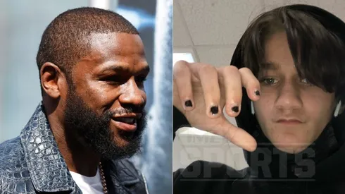 Floyd Mayweather (left) and his young fan with painted nails.