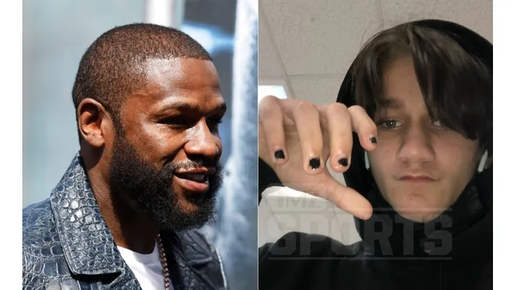 Floyd Mayweather (left) and his young fan with painted nails.