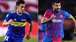 Cristian Pavon of Boca Juniors (left) and Kun Agüero of Barcelona