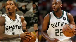 Lonnie Walker of the Spurs (left) and Khris Middleton of the Bucks