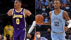 Russell Westbrook of the Los Angeles Lakers (left) and Ja Morant of the Memphis Grizzlies (right)