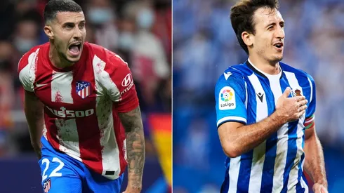 Mario Hermoso of Atletico Madrid (left) and Mikel Oyarzabal of Real Sociedad (right)