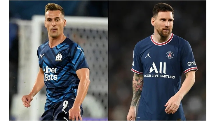Arcadius Milik of Marseille (left) and Lionel Messi of PSG (right)