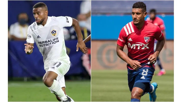 Samuel Grandsir of LA Galaxy (left) and Bryan Acosta of FC Dallas (right)