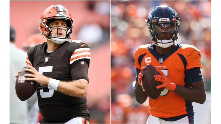 Case Keenum of the Cleveland Browns (left) and Teddy Bridgewater of the Denver Broncos.