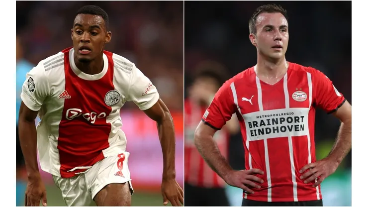 Ryan Gravenberch of Ajax (left) and Mario Gotze of PSV (right)