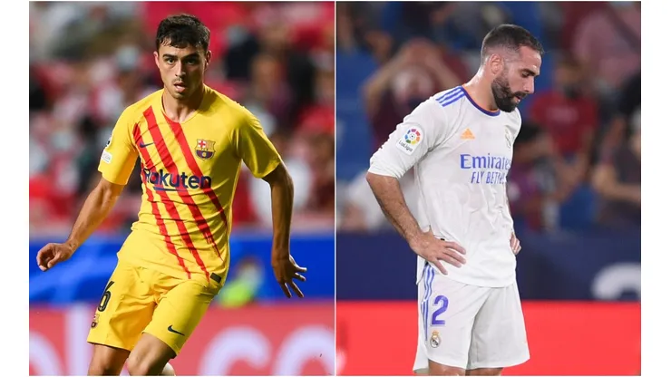 Pedri of FC Barcelona (left) and Dani Carvajal of Real Madrid