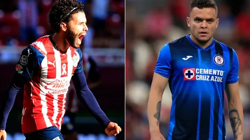 César Huerta of Chivas (left) and Jonathan Rodríguez of Cruz Azul (right)