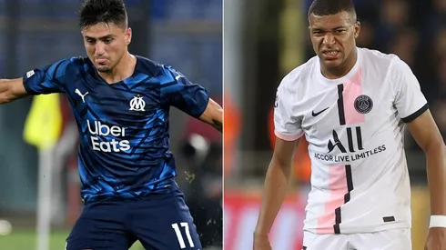 Cengiz Under of Marseille (left) and Kylian Mbappe of PSG (right)