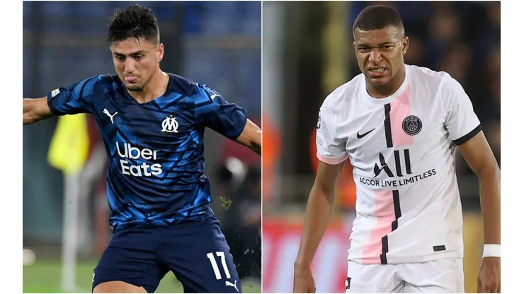 Cengiz Under of Marseille (left) and Kylian Mbappe of PSG (right)