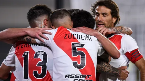 River Plate players celebrate after a goal