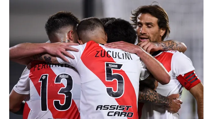 River Plate players celebrate after a goal