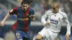 Lionel Messi of Barcelona (left) and Fabio Cannavaro of Real Madrid in action during a Clasico in 2006.