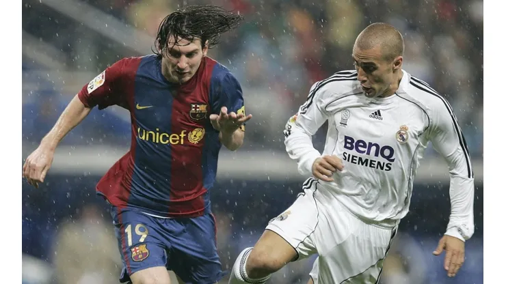Lionel Messi of Barcelona (left) and Fabio Cannavaro of Real Madrid in action during a Clasico in 2006.