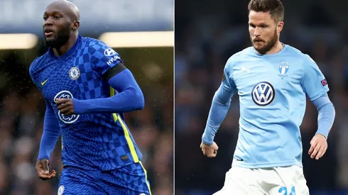 Romelu Lukaku of Chelsea (left) and Lasse Nielsen of Malmo