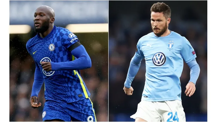 Romelu Lukaku of Chelsea (left) and Lasse Nielsen of Malmo
