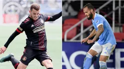 Brooks Lennon of Atlanta United (left) and Maxime Chanot of NYCFC