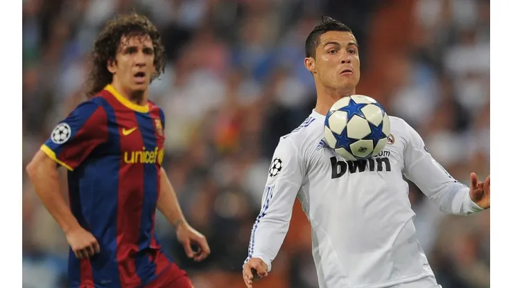 Carles Puyol and Cristiano Ronaldo during a Champions League game between Barcelona and Real Madrid in 2011.