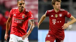 Gilberto of Benfica (left) and Thomas Muller of Bayern Munich