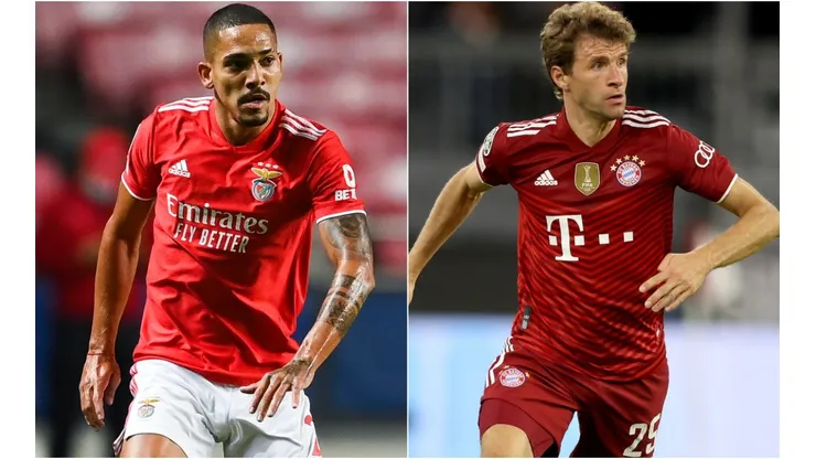 Gilberto of Benfica (left) and Thomas Muller of Bayern Munich