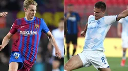 Frenkie De Jong of Barcelona (left) and Tomasz Kedziora of FC Dynamo Kyiv