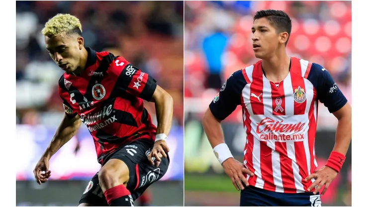 Lucas Rodriguez of Tijuana (left) and Angel Saldivar of Chivas.