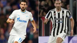 Aleksey Sutormin of Zenit Saint Petersburg (left) and Giorgio Chiellini of Juventus