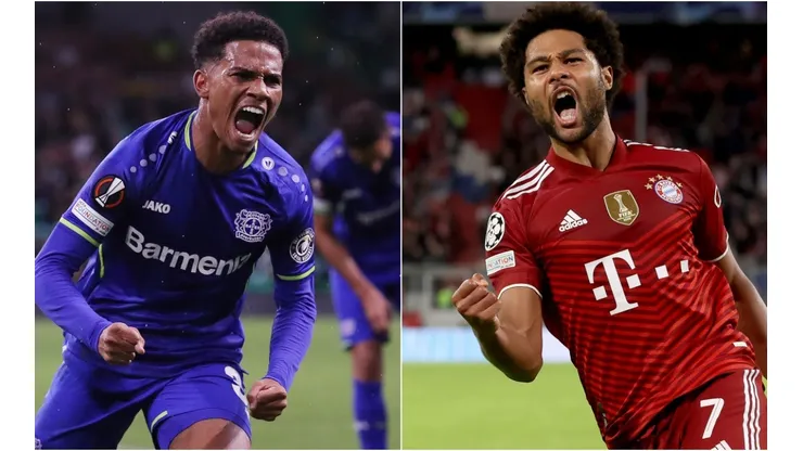 Amine Adli of Bayern Leverkusen (left) and Serge Gnabry of Bayern (right)