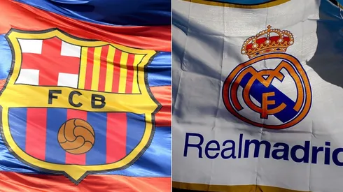 Barcelona flag (left) and Real Madrid flag (right)