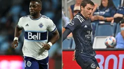 Cristian Dajome of Vancouver Whitecaps (left) and Ilie Sanchez of Sporting Kansas City