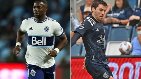 Cristian Dajome of Vancouver Whitecaps (left) and Ilie Sanchez of Sporting Kansas City