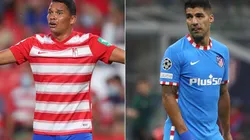 Carlos Bacca of Granada (left) and Luis Suarez of Atletico Madrid (right)