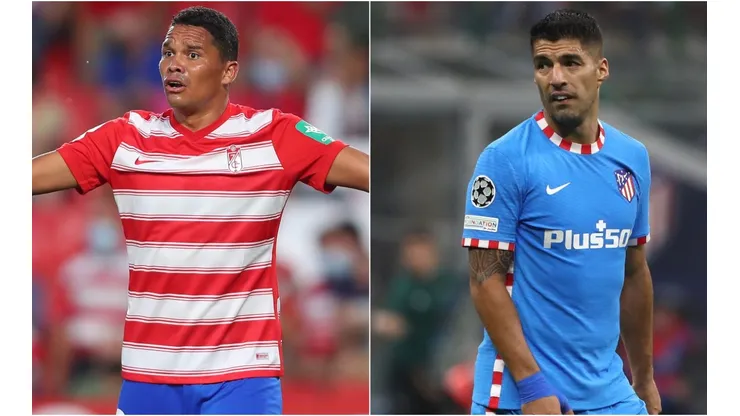 Carlos Bacca of Granada (left) and Luis Suarez of Atletico Madrid (right)