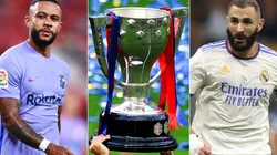 Memphis Depay of Barcelona (left) and Karim Benzema of Real Madrid (right)