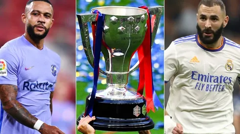 Memphis Depay of Barcelona (left) and Karim Benzema of Real Madrid (right)