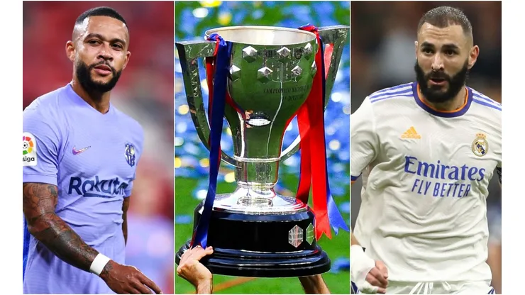 Memphis Depay of Barcelona (left) and Karim Benzema of Real Madrid (right)
