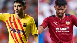 Pedri of Barcelona (left) and Omar Alderete of Valencia (right)