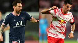 Lionel Messi of PSG (left) and Andre Silva of RB Leipzig