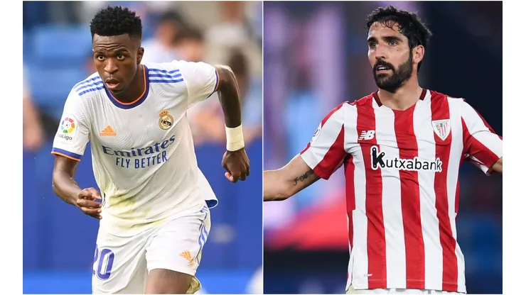Vinicius of Real Madrid (right) and Raul Garcia of Athletic Club (right)