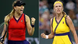 Paula Badosa of Spain (left) and Victoria Azarenka