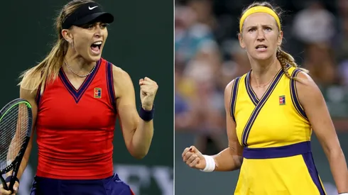 Paula Badosa of Spain (left) and Victoria Azarenka