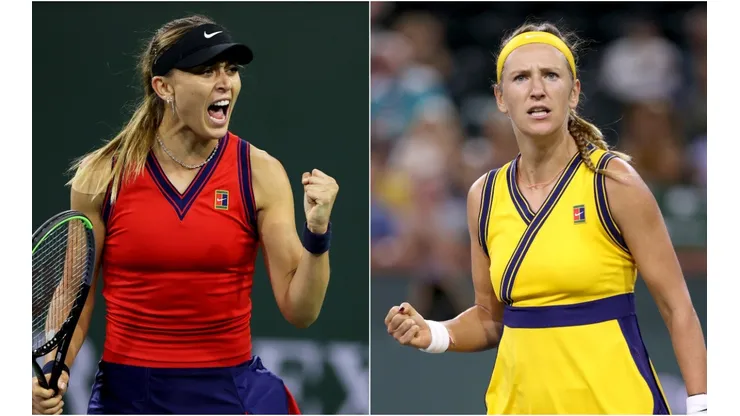 Paula Badosa of Spain (left) and Victoria Azarenka