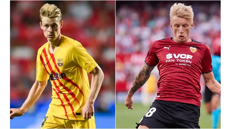 Frenkie de Jong of Barcelona (left) and Daniel Wass of Valencia (right)