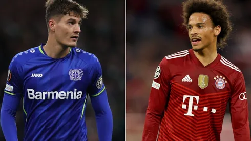 Patrik Schick of Bayer Leverkusen (left) and Leroy Sane of Bayern (right)