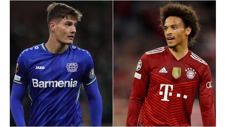 Patrik Schick of Bayer Leverkusen (left) and Leroy Sane of Bayern (right)