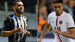 Sofiane Boufal of Angers (left) and Achraf Hakimi of PSG (right)